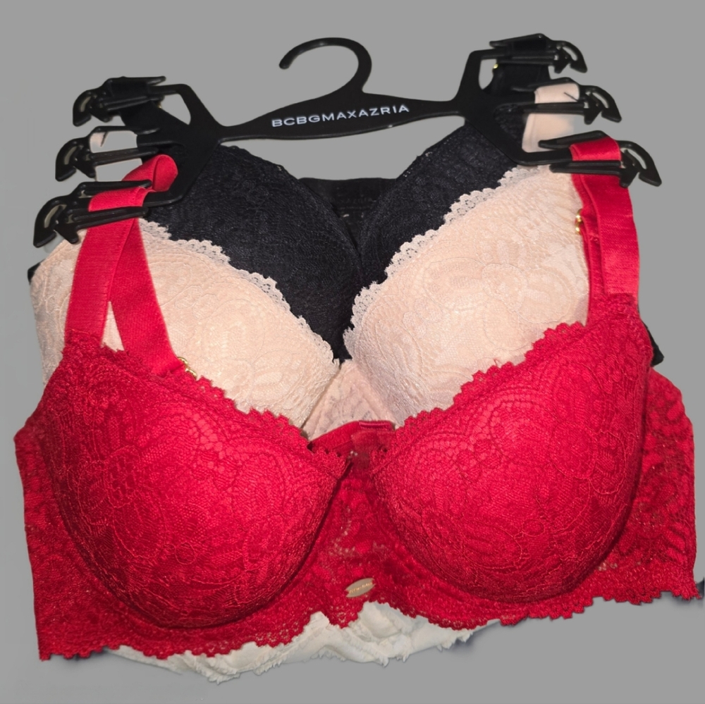 BCBGMaxAzria Lace Bra Trio - Vibrant Red, Classic Black, Soft Cream
